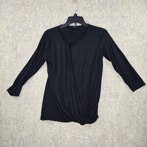 The Limited Womens 3/4 Sleeve Wrap Front Black Top Size S Rayon Blend Stretchy